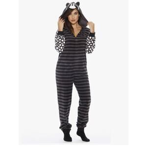 Adult One Piece Raccoon Pajama with hood Costume animal Size Large